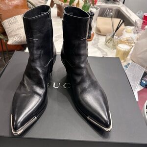 Celine Black Leather Pointed Toe Boots